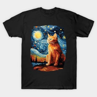 Starry Night Orange Cat - For Van Gogh Cat Moms & Cat Dads T-Shirt